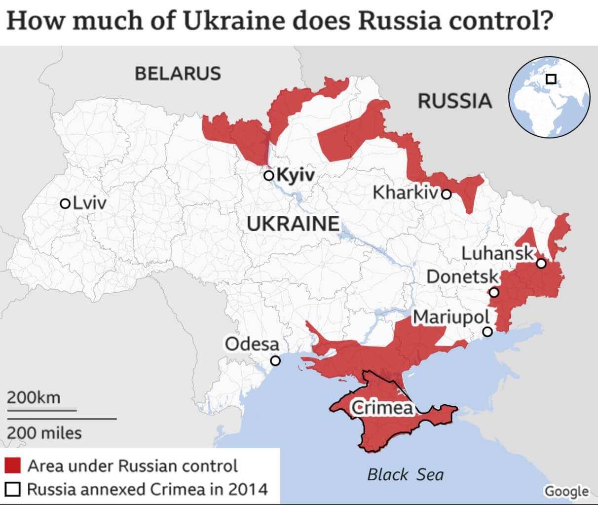 Area under Russian Control Map in Ukraine 2022
